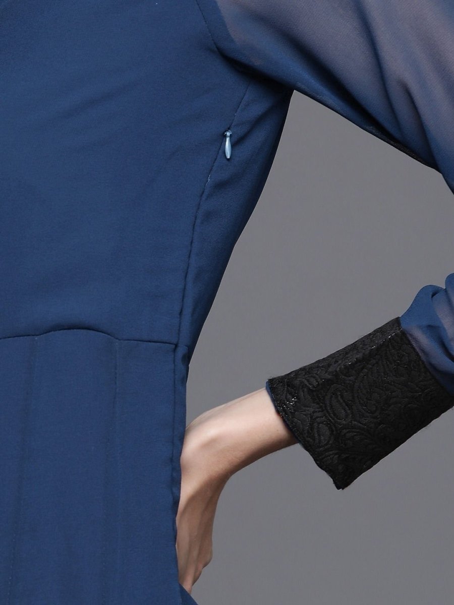 Blue Solid Anarkali with Dupatta - inddus-us