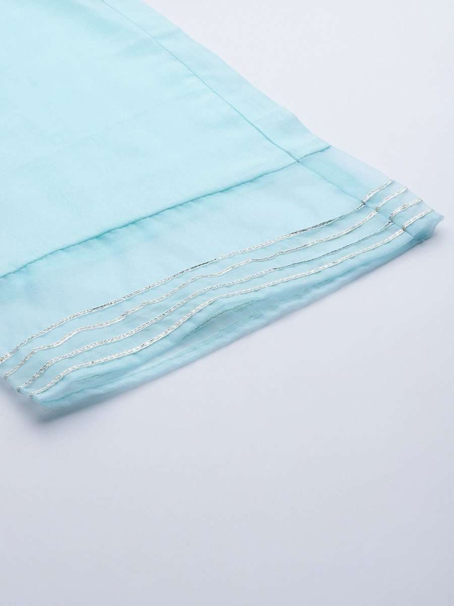 Blue Stripped Kurta with Palazzo and Yellow Dupatta - inddus-us