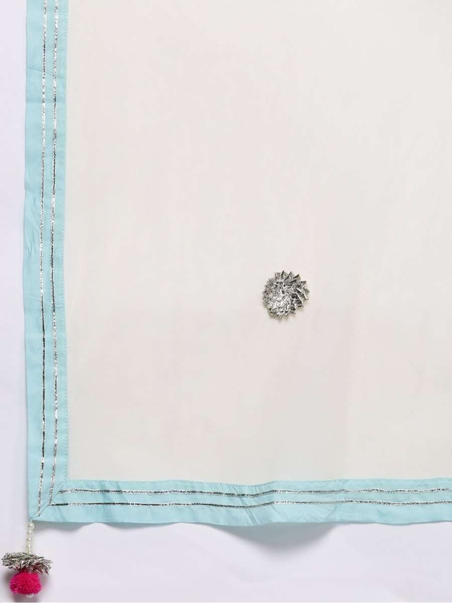 Blue Stripped Kurta with Palazzo and Yellow Dupatta - inddus-us