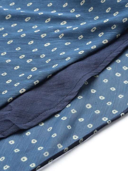 Blue & White Bandhani Printed Fit & Flare Midi Dress - Inddus.com