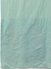 Blue & White Silk Blend Woven Design Unstitched Dress Material - Inddus.com