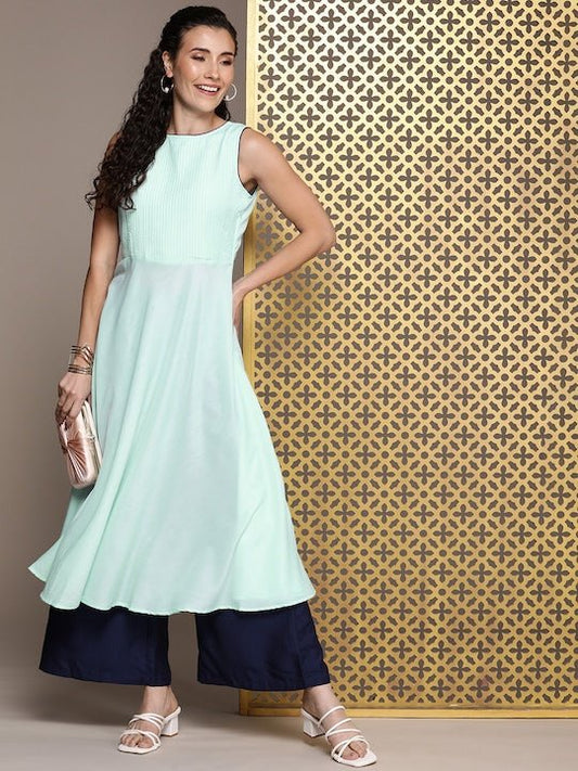 Blue Women Solid Regular Kurta with Palazzos - Inddus.com