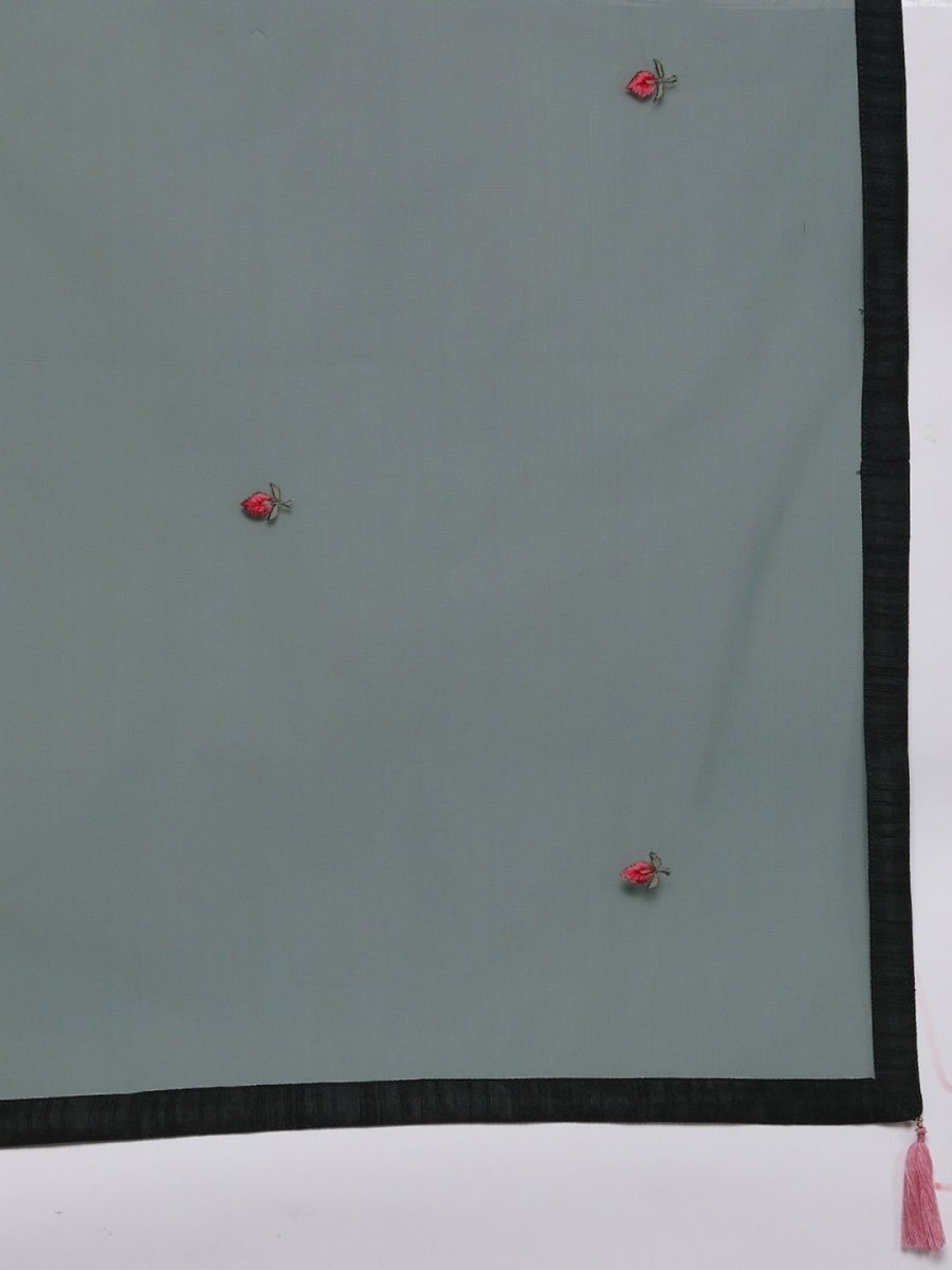 Bottle Green Embroidered Kurta with Dupatta - inddus-us