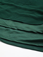 Bottle Green Embroidered Kurta with Net Dupatta - Inddus.com