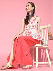 Breathtaking Pink Silk Blend Printed Crop Top - inddus-us