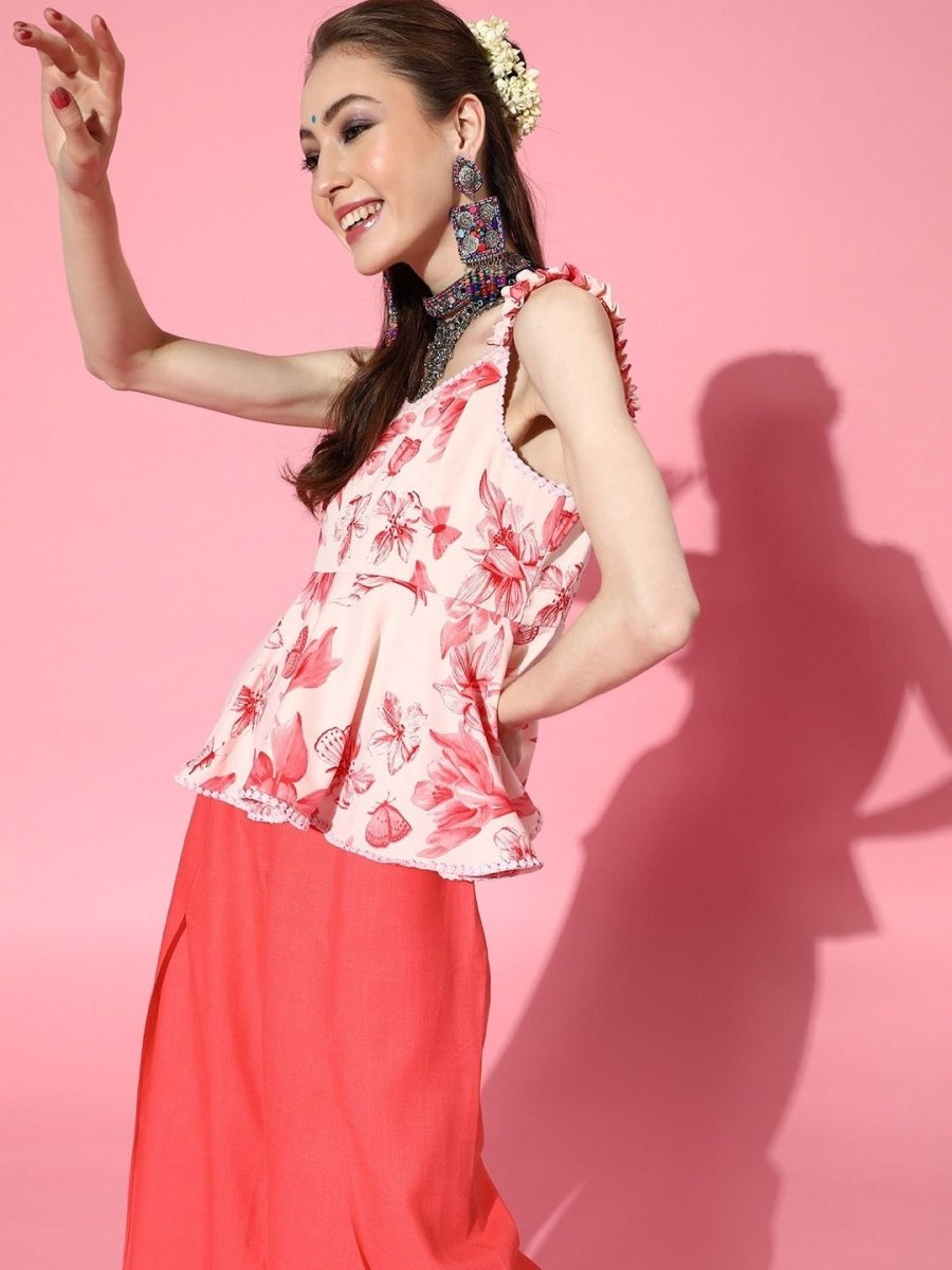 Breathtaking Pink Silk Blend Printed Crop Top - inddus-us