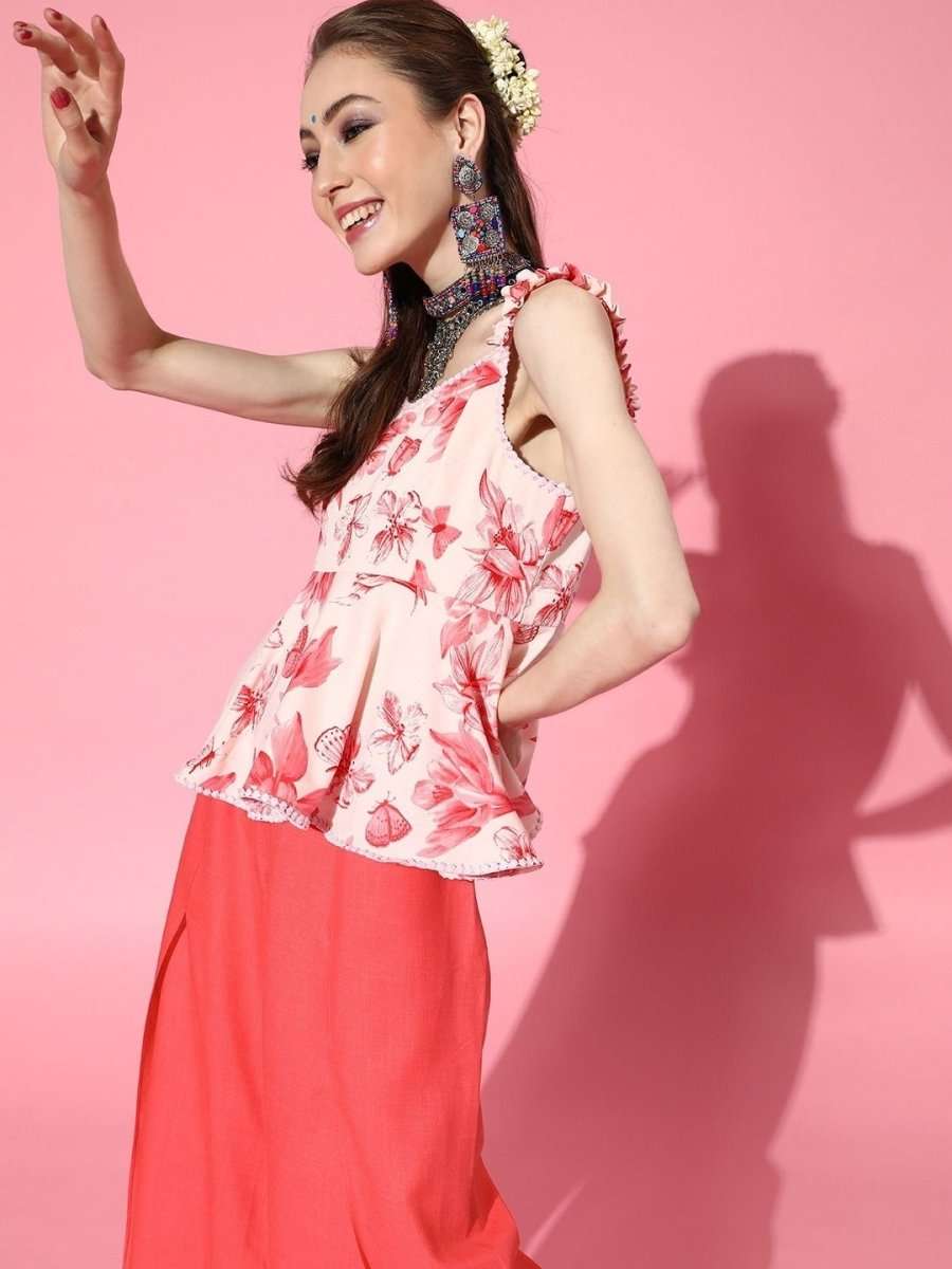 Breathtaking Pink Silk Blend Printed Crop Top - inddus-us