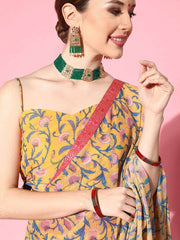 Bright Mustard Printed Semi-stitched Lehenga Choli With Dupatta - Inddus.com