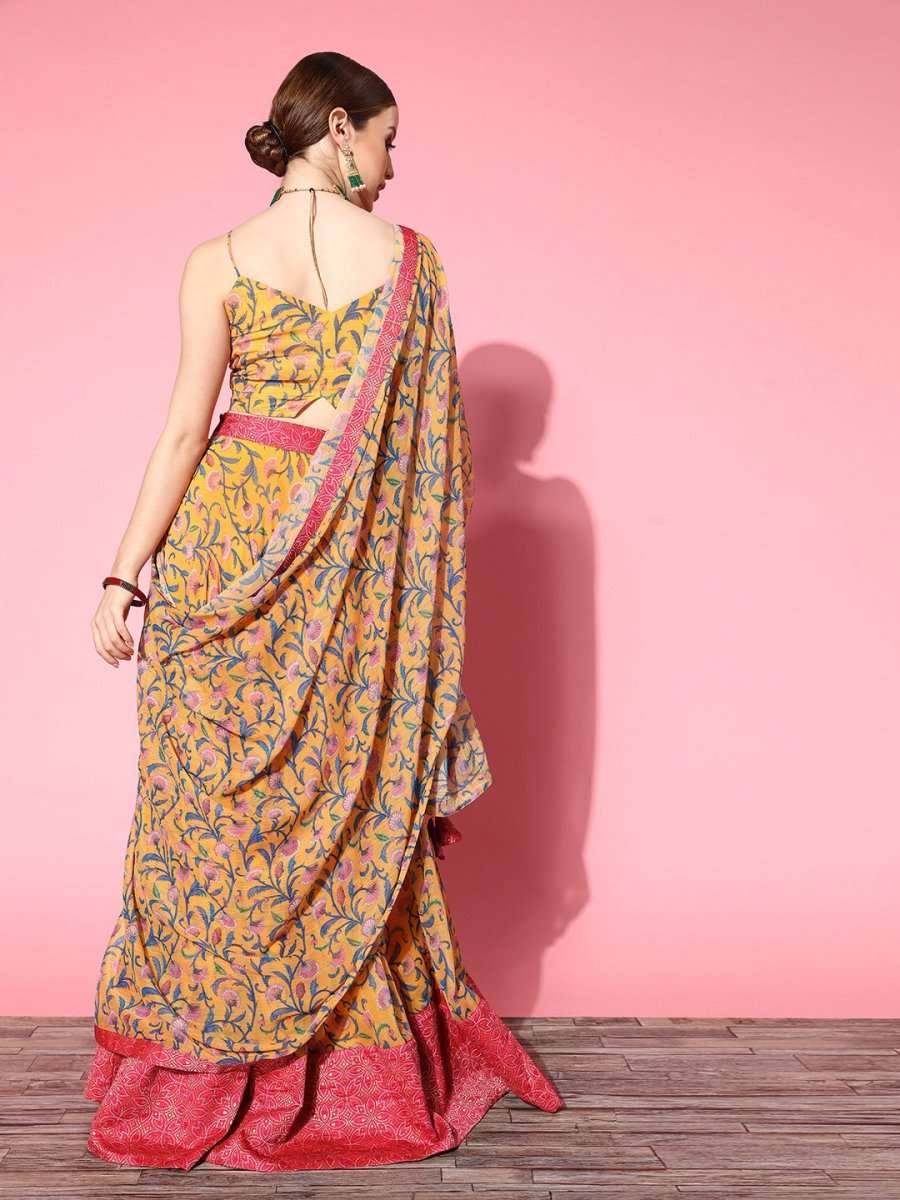 Bright Mustard Printed Semi-stitched Lehenga Choli With Dupatta - Inddus.com