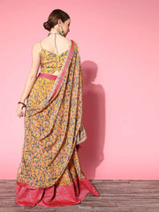 Bright Mustard Printed Semi-stitched Lehenga Choli With Dupatta - Inddus.com