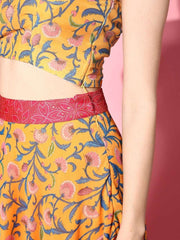 Bright Mustard Printed Semi-stitched Lehenga Choli With Dupatta - Inddus.com