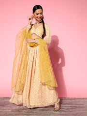 Bright Yellow Printed Semi-stitched Lehenga Choli With Dupatta - Inddus.com