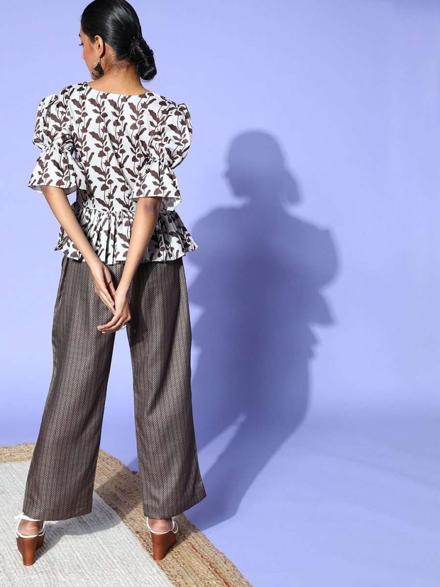 Brown and Ivory Cotton Blend Printed Co-Ords - Inddus.com