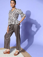 Brown and Ivory Cotton Blend Printed Co-Ords - Inddus.com