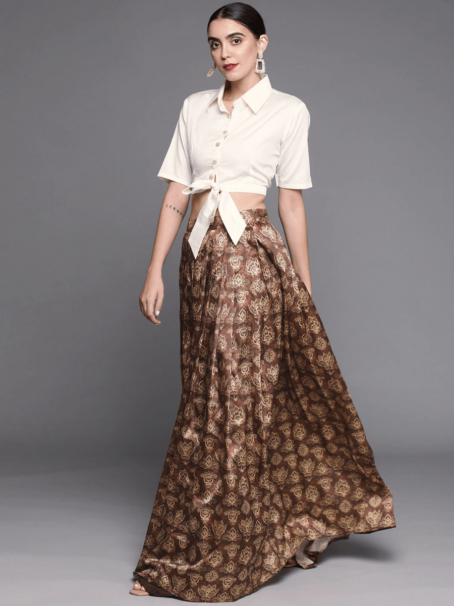 Brown Cotton Blend Co-Ords - Inddus.com