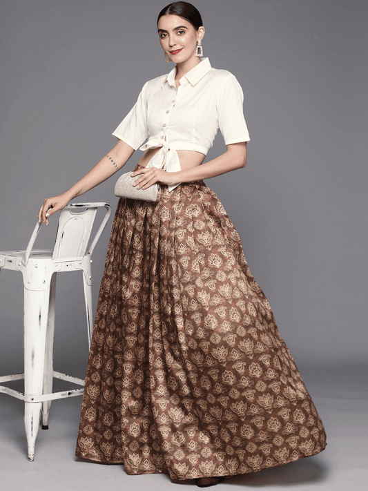 Brown Cotton Blend Co-Ords - Inddus.com