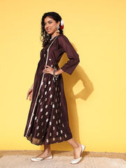 Brown Ethnic Motifs Zari Midi Dress - Inddus.com