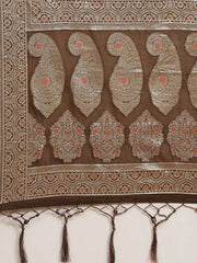 Brown & Golden Woven Design Silk Blend Banarasi Saree - Inddus.com