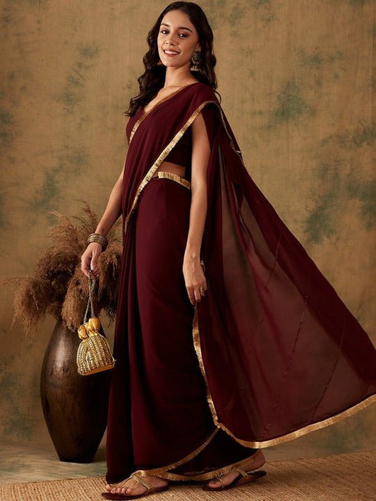 Brown Gotta Patti Bordered Saree