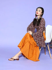 Brown Polyester Printed Crop Top - Inddus.com