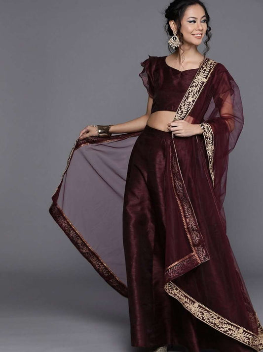 Burgundy Art Silk Solid Lehenga Choli - inddus-us