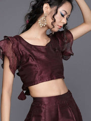 Burgundy Art Silk Solid Lehenga Choli - inddus-us