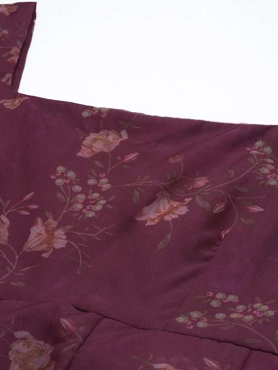 Burgundy Floral Maxi Dress - Inddus.com