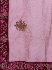 Burgundy & Gold-Toned Embroidered Semi-Stitched Lehenga & Unstitched Blouse With Dupatta - Inddus.com