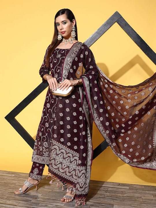 Burgundy Pure Cotton Unstitched Dress Material S-36 Burgundy Pure Cotton Unstitched Dress Material S-36