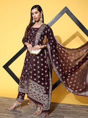 Burgundy Pure Cotton Unstitched Dress Material - Inddus.com