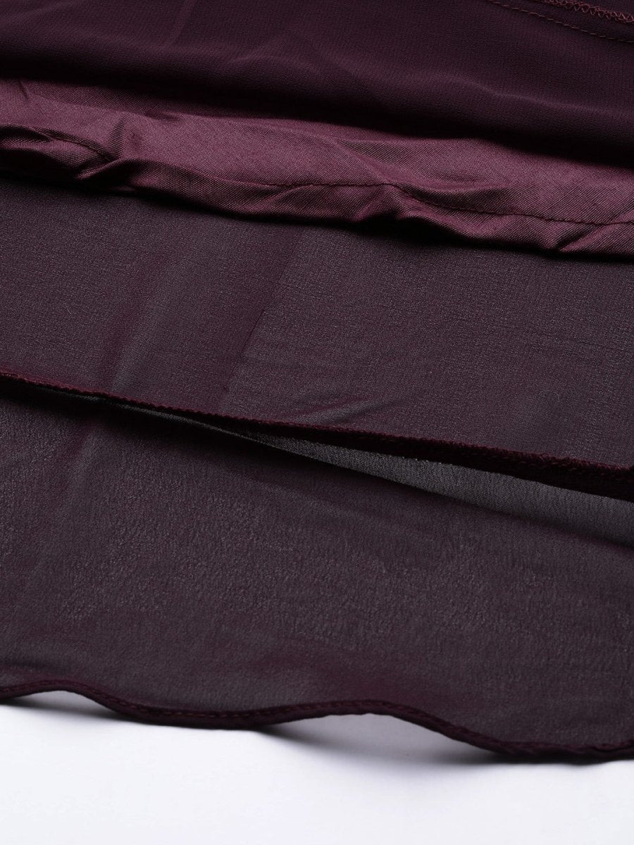 Burgundy Solid Georgette Ethnic Maxi Gown - Inddus.com