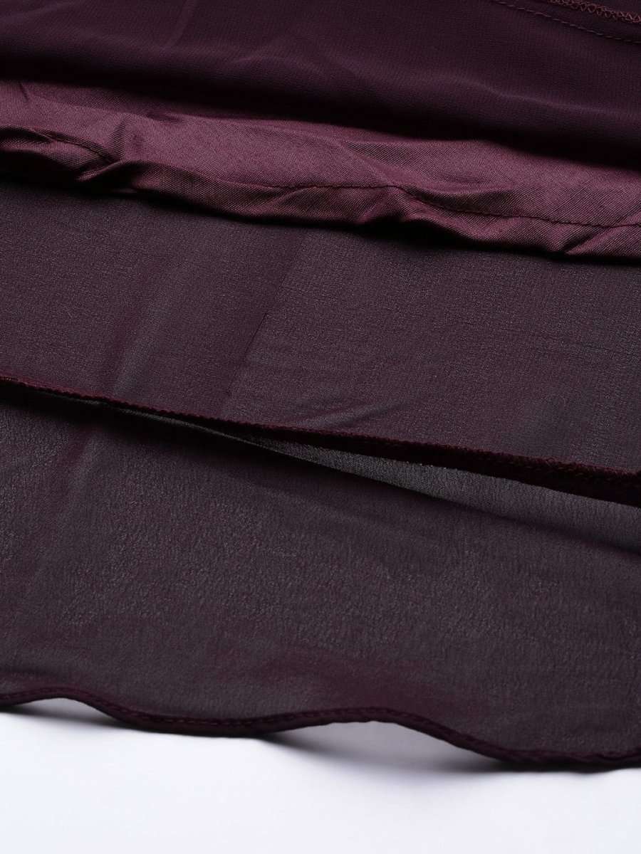 Burgundy Solid Georgette Ethnic Maxi Gown - Inddus.com