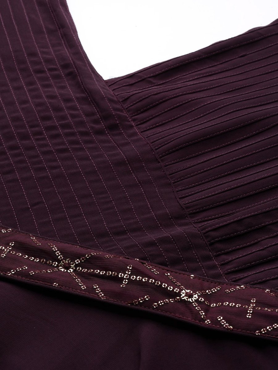 Burgundy Solid Georgette Ethnic Maxi Gown - Inddus.com