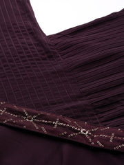 Burgundy Solid Georgette Ethnic Maxi Gown - Inddus.com