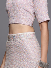 Lavender and white Readymade embroidered lehenga choli with dupatta