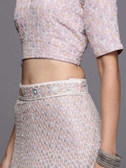 Lavender and white Readymade embroidered lehenga choli with dupatta