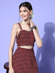 Charming Women Brown Trible Printed Top & Skirt - Inddus.com