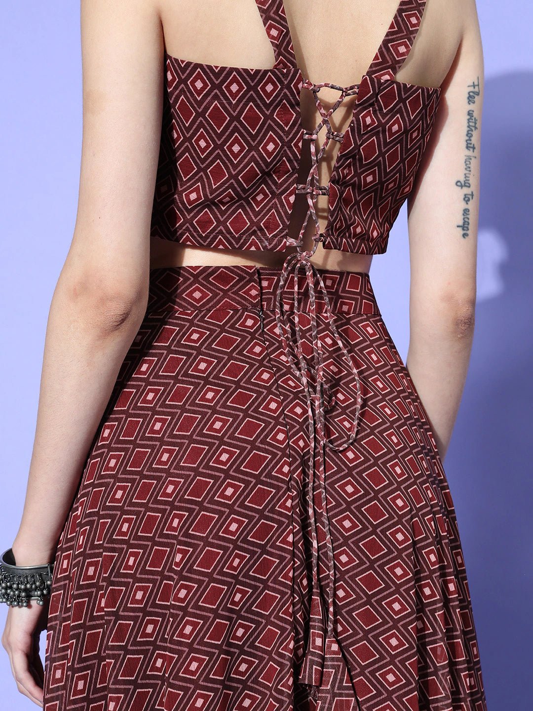 Charming Women Brown Trible Printed Top & Skirt - Inddus.com