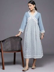 Chikankari Embroidered A-Line Midi Dress - Inddus.com