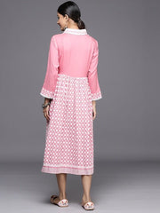 Chikankari Embroidered A-line Midi Dress - Inddus.com