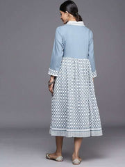 Chikankari Embroidered A-Line Midi Dress - Inddus.com
