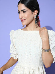 Chikankari Embroidered Midi Dress - Inddus.com