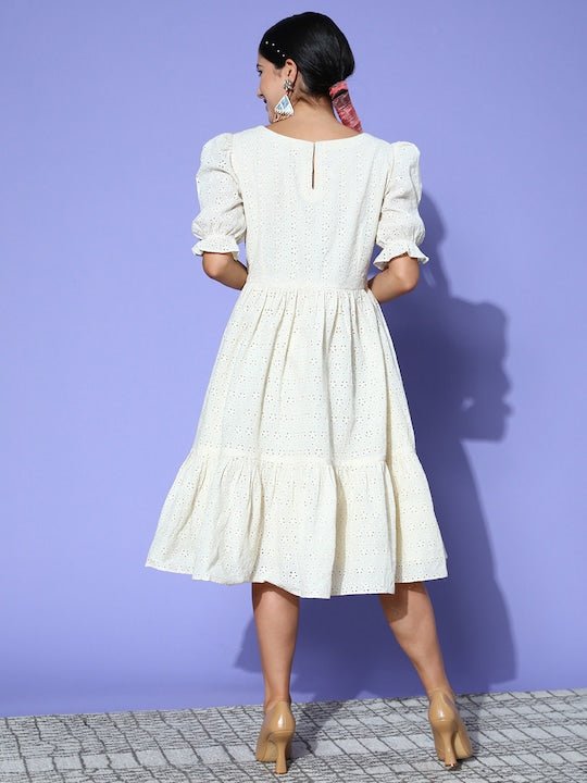 Chikankari Embroidered Midi Dress - Inddus.com