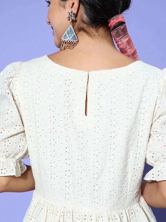 Chikankari Embroidered Midi Dress - Inddus.com