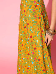 Classic Mustard Printed Semi-Stitched Lehenga Choli with Dupatta - Inddus.com