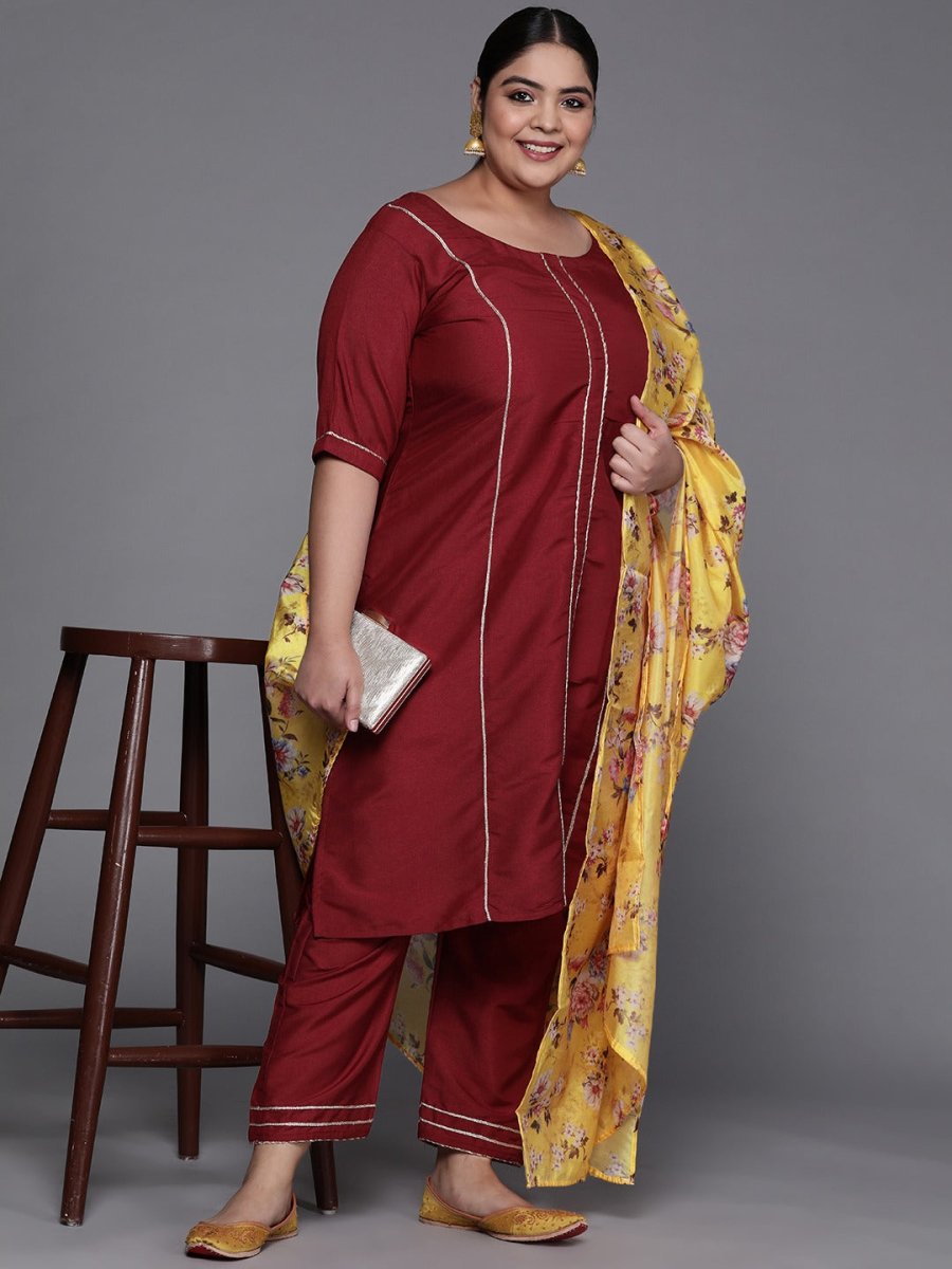 Copy of Women Mustard Yellow Beads and Stones Kurta with Palazzos & With Dupatta - Inddus.com