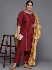 Copy of Women Mustard Yellow Beads and Stones Kurta with Palazzos & With Dupatta - Inddus.com