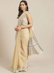 Cotton Blend Beige Traditional Saree - inddus-us