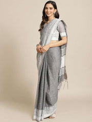 Cotton Blend Grey Traditional Saree - inddus-us