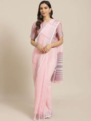 Cotton Blend Pink Traditional Saree - inddus-us